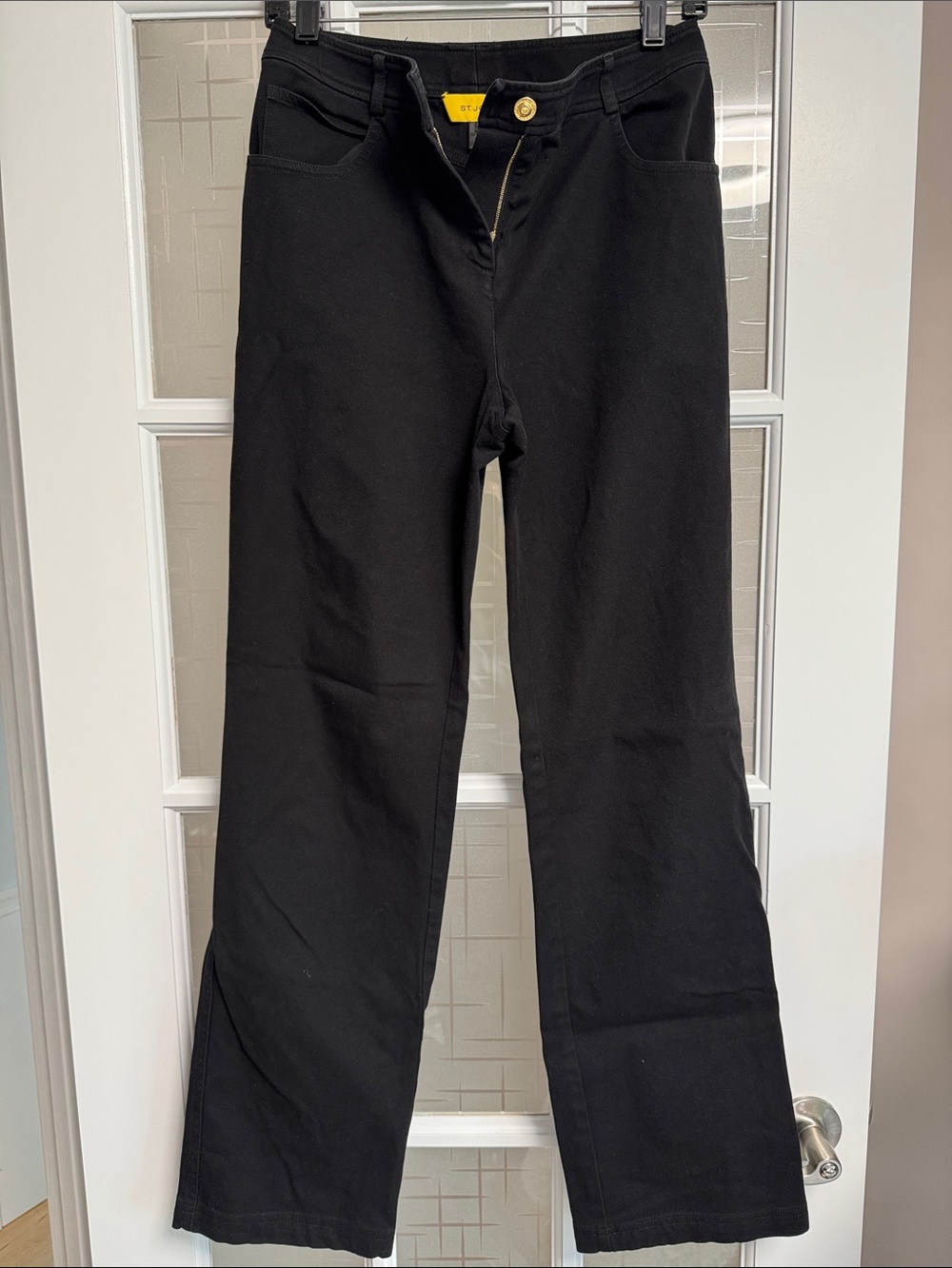St. John Black Wide Leg Trousers with Gold-Tone Hardware